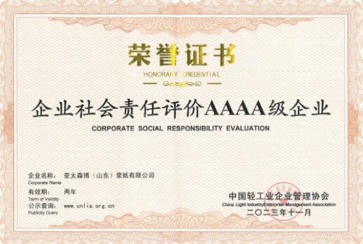 亞太森博榮獲中國(guó)輕工業(yè)企業(yè)社會(huì)責(zé)任大獎(jiǎng)
